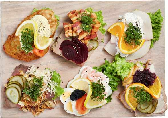 Smørrebrød m. 4 skiver pålæg